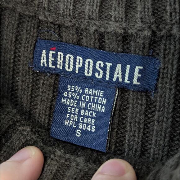 Aeropostale Y2K Brown & Cream Striped Ribbed Knit Long Sleeve Sweater Size Small - Picture 4 of 8